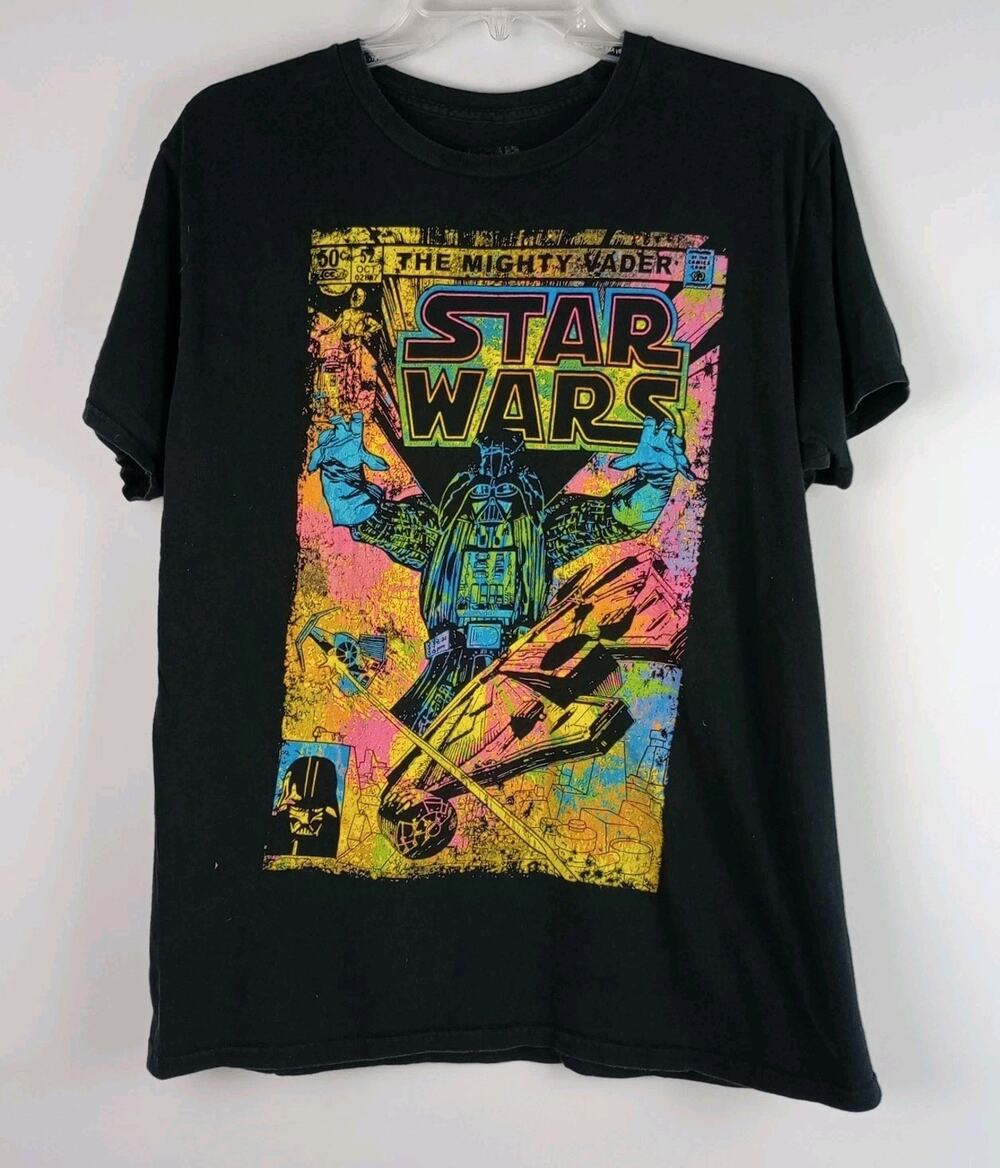 Star Wars Mens L Black The Mighty Vader Multicolor Comic Book Graphic Tshirt